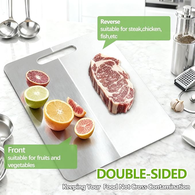 Tavano Titanium Cutting Board,100% Pure Titanium Cutting Boards for Kitchen,2026 New Non Toxic,Double-Sided Food Grade Chopping Board for Meat,Vegetable,Fruit,Outdoor Camping(M+XL-2PC)