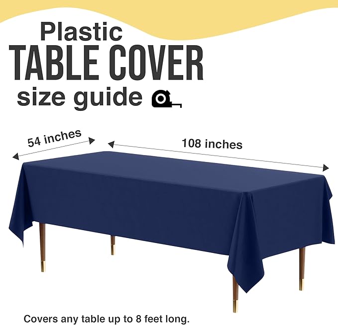 Party Solids 66% Thicker Premium Plastic Table Cloth Rectangle Table Cover 0.5 Mil 12 Pack Navy Blue Table Cloth 54 Inch x 108 Inch Disposable Tablecloth Won't Tear Easily Like Cheap Thin Brands