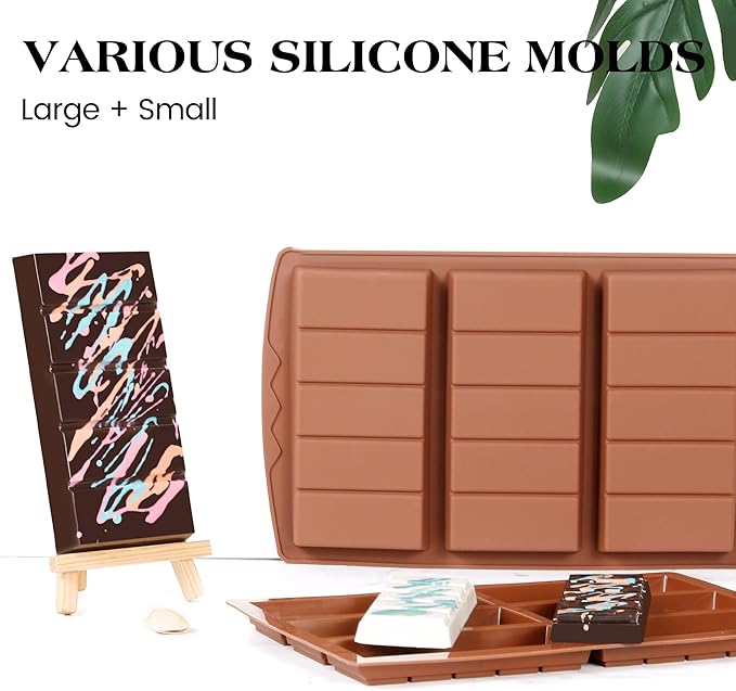 2 Pcs Chocolate Bar Molds Deep Large Chocolate Molds Silicone Break Apart Thick Silicone Molds for Candy Bar, With 100 Pcs Bags and 1 Pc Scraper Set (5 Snap）