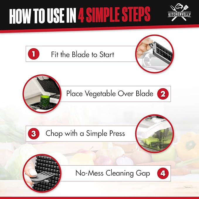 26-in-1 Vegetable Chopper with 8 Blades, Veggie Slicer & Dicer, Food Chopper with Container & Lid, Onion Chopper, Salad Chopper, Multi-Purpose Kitchen Tool for Easy Meal Prep (Black & White)