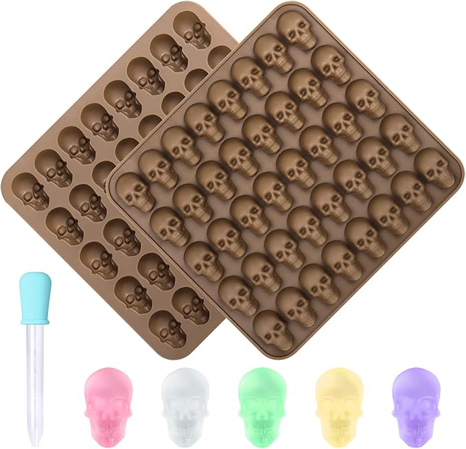 Silicone Gummy Molds, 2 Pack 40 Cavity Skull Candy Mold with 1 Dropper for Halloween Ice Cube, Chocalate, Candy, Jelly, Dog Treats