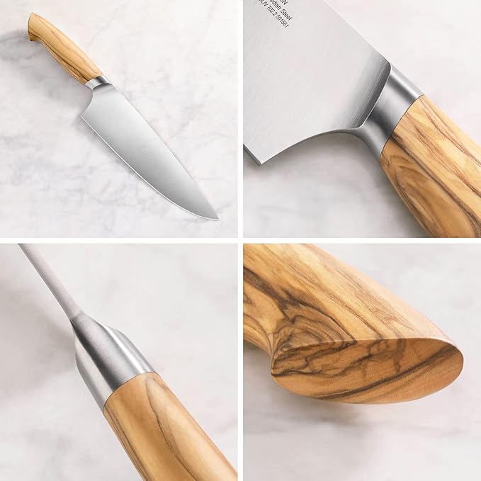 Cangshan OLIV Series 4-Piece HUA Knife Block Set, Forged Swedish 14C28N Steel, Maple Block, 501677