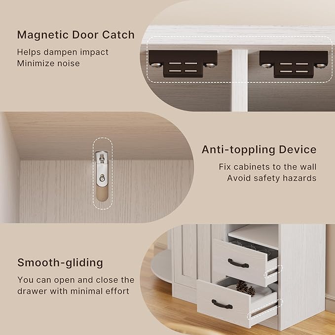 Gizoon 60.4" Pantry Cabinet with Coffee Bar, Tall Kitchen Pantry Storage Cabinet with Microwave Stand and 2 Drawers, Farmhouse Hutch with 4 Open Tiers for Dining Room and Kitchen Organization, White