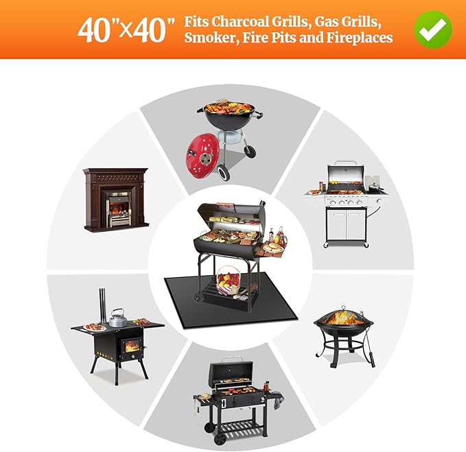 40" Square Fire Pit Fireproof Mat, 4 Layers Under Grill Mat BBQ Pad Fireproof Waterproof Oil-Proof Protect for Deck Patio Grass Outdoor Wood Burning Fire Pit and BBQ Smoker