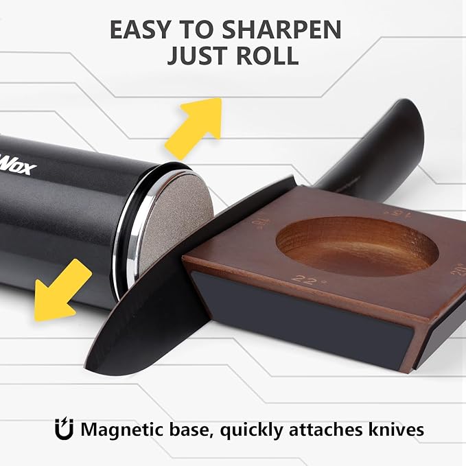 Longer Rolling Knife Sharpener with Leather Strop, Upgraded Rolling Knife Sharpening with 4 Degree Angle and 4PCS Replaceable Honing Discs, Easy to Sharpen Ktichen Knives, Black