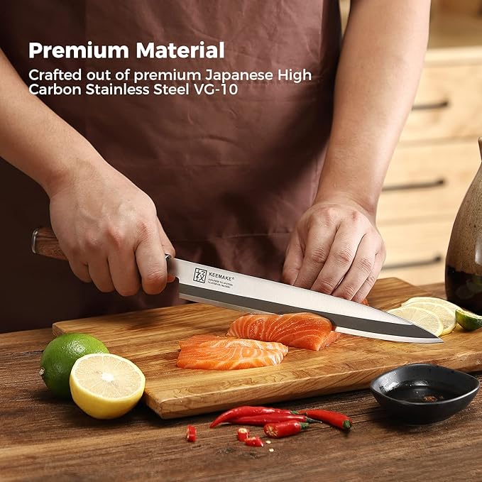 KEEMAKE Sushi Knife Japanese - 11.5 inch Sashimi Knife Japanese VG10 Stainless steel Single Bevel Blade, Perfect Rosewood Handle Yanagiba & Slicing Knives