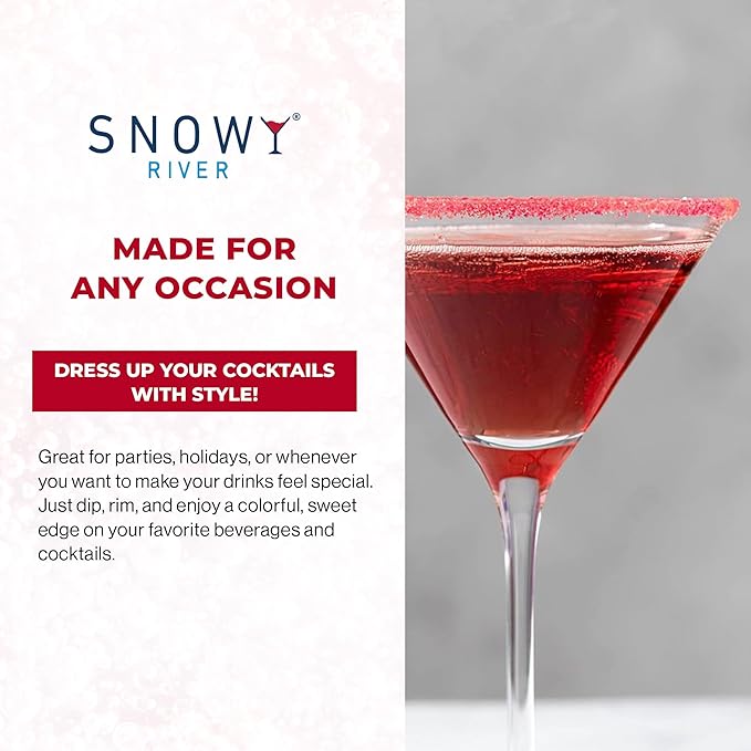Snowy River Red, Cocktail & Margarita Sugar Rimmer - Vibrant Color Glass Rimming Sugar with Medium Crystal Texture - 16oz