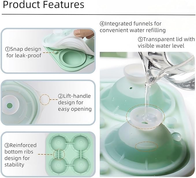 3D Saturn Shaped 4-Cavity Silicone Ice Cube Tray with Funnel and Lid - 2.4 Inch Ice Cube Mold for Whiskey, Cocktails and Bourbon, Space Themed, Planet, Fun Shapes, Cute Novelty Gift