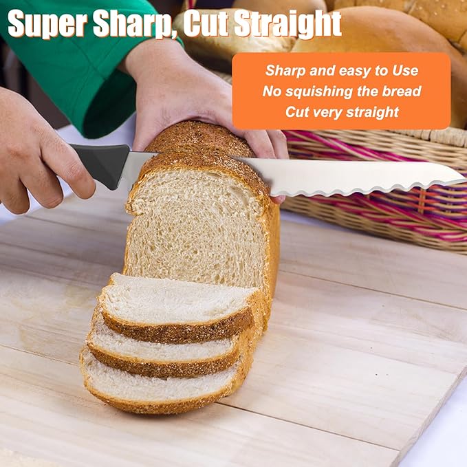 KUNIFU Bread Knife, 9.0 Inch Serrated Knife For Homemade Bread, Bread Slicer For Sourdough Cake Bagels