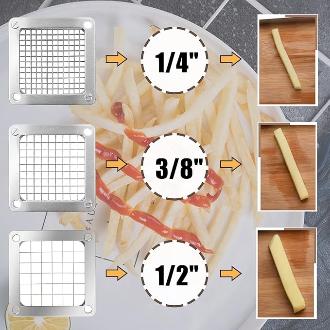 1/4" Replacement Dicer Chopper Blade with Pusher Block, Commercial French Fry Cutter Blade, Commercial Vegetable Chopper for Onion Dicer Tomato Dicer French Fries Cutter