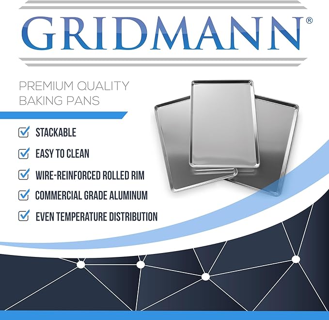 GRIDMANN 13" x 18" Commercial Grade Perforated Aluminum Baking Sheet Pan, Half Size Baking Tray - 12 Pans