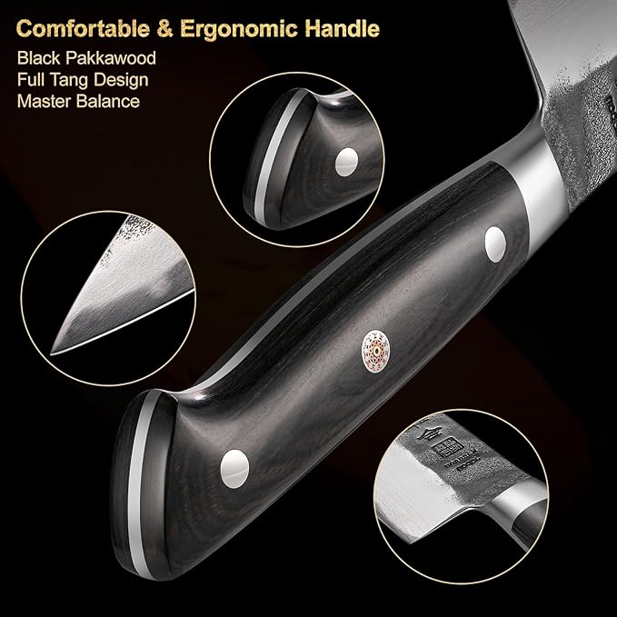 7 Inch Nakiri Knife, Black Forged Japanese Cleaver Knife Chefs Knife with High Carbon Stainless Steel, Japanese Nakiri Knife with Full Tang Pakkawood Handle, Christmas Gift with Premium Box