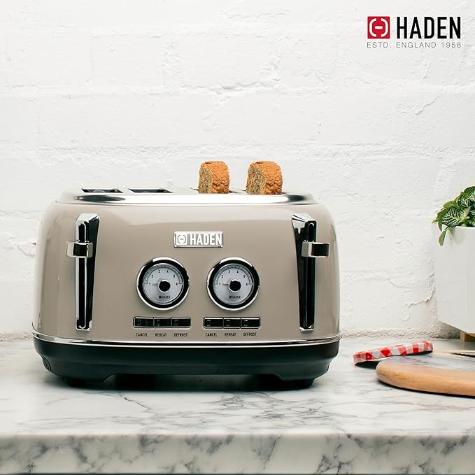 Haden 12 Cup Programmable Drip Coffee Maker Coffee Machine Bundled with Dorset 4 Slice Wide Slot Stainless Steel Toaster, Putty & Chrome