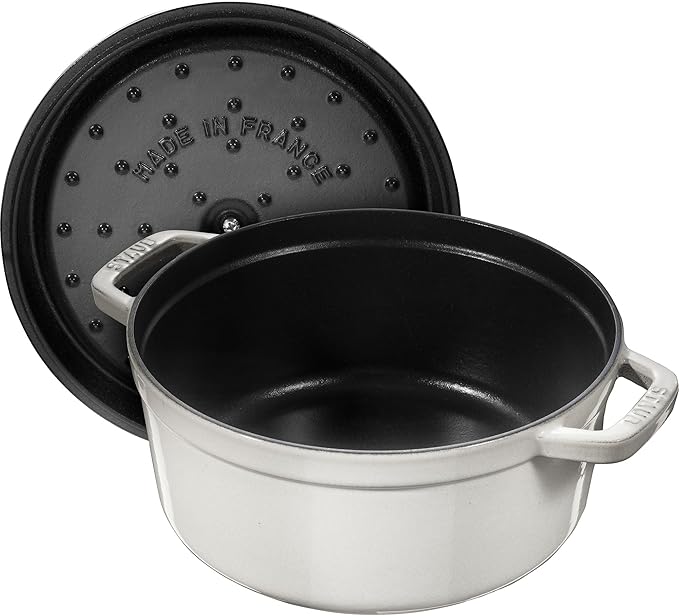 Staub Cast Iron 4-qt Round Cocotte - White Truffle, Made in France