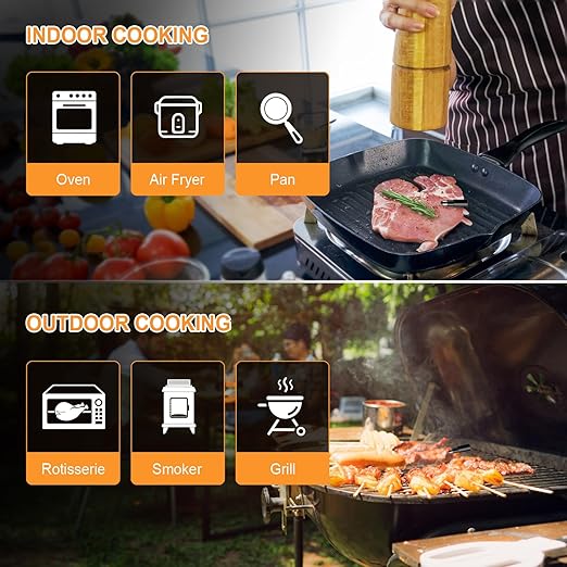 Wireless Meat Thermometer – Digital Cooking Thermometer with Wireless Probe – 500Ft Remote Range Food Thermometer – with iOS & Android Read App -Preprogrammed Temperatures for BBQ, Oven, Grill