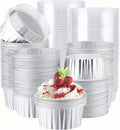 EUSOAR Silver Cupcake Liners, 200pcs 5oz Mini Cake Pans Aluminum Foil Baking Cups with Lids, Cheesecake Muffin Cups, Disposable Dessert Containers Tin for Flan Creme Brulee Souffle Custard Pudding