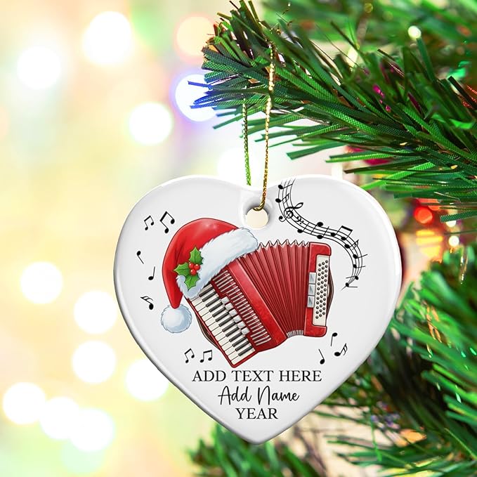 Personalized Text Name & Year Accordion Player Ceramic Ornament, Accordion Instrument Christmas Tree Ornaments, Custom Accordionist Christmas Ornament 2025, Xmas Decor Gifts for Music Lovers