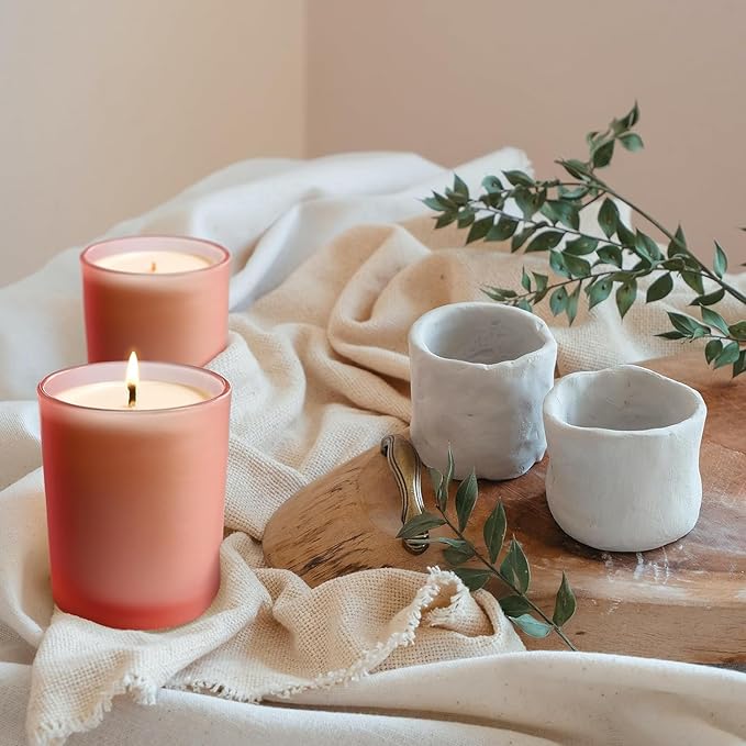 8 OZ Thick Candle Jars for Making Candles 15 Pcs, Empty Jars with Wood Lids for Candle Making, Sample Container, Frosted Pink