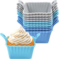 Koluti Reusable Silicone Baking Cups Set of 12, Nonstick Muffin Cupcakes Mold with Double Handle, BPA Free, Mini Square Air Fryer Cupcake Liners, 3 Colors