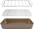 KitCom Bakeware Nonstick Carbon Steel Roaster with Flat Rack and V-Rack, 0.8MM Thickness Textured Base, Champagne Gold