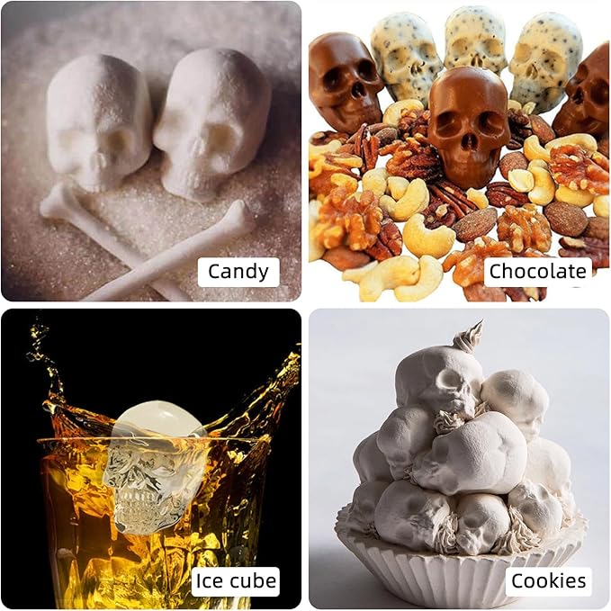 2 PCS Skull Silicone Molds,Halloween Molds Silicone for Chocolate,Halloween Chocolate Candy Gummy Mold Skull Shapes Mold for Halloween Party Decorations