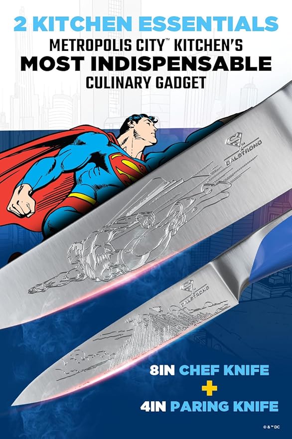 Dalstrong Knife Set-2pc- DC SUPERMAN™ Licensed Edition-8" Chef Knife & 4" Paring Knife-Premium German Stainless Steel-POM Handle Kitchen Knife Set-Leather Sheaths