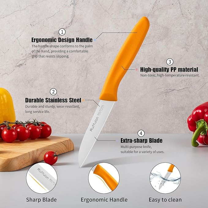 Stainless Steel Paring Knife Set (6 Pieces),Ultra Sharp Vegetable and Fruit Knife, Colorful Paring Knife with Straight Edge,Small Kitchen Knife with PP Plastic Ergonomic Handle