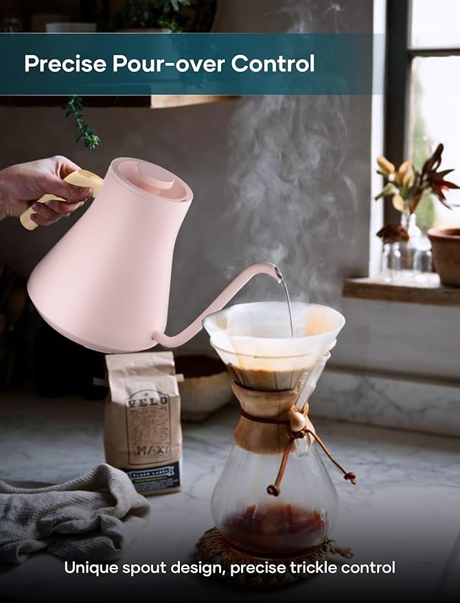 Electric Kettles, Gooseneck Electric Kettle, ±1℉ Temperature Control, Stainless Steel Inner, Quick Heating, for Pour Over Coffee, Brew Tea, Boil Hot Water, 0.9L Pink