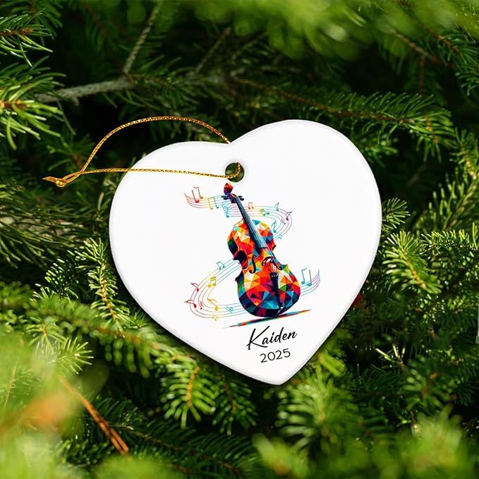 2025 Custom Cello Player Ceramic Ornaments with Name & Year, Cello Instrument Xmas Ornament Gifts for Cellist, Personalized Musician Christmas Ornament Tree Hanging, Cellist Ceramic Keepsake Decor