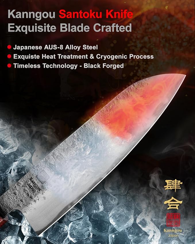 7 inch Razor Sharp Santoku Knife, AUS-8 Alloy Steel 18cm Japanese Chef Knife with Eboy Handle, Chefs Knife with Premium Gift Box (WA Series)