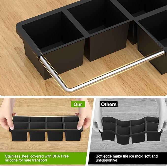 Large Ice Mold with Lid and Bin Mix Set (Total 46 Ice): 2 Pack New Upgraded 6 Grid Ice Cube Tray & 8 Grid Ice Cube Tray, 3 Pack 6 Sphere Ice Ball Mold-Black (With Ice Bin and Ice Tong)