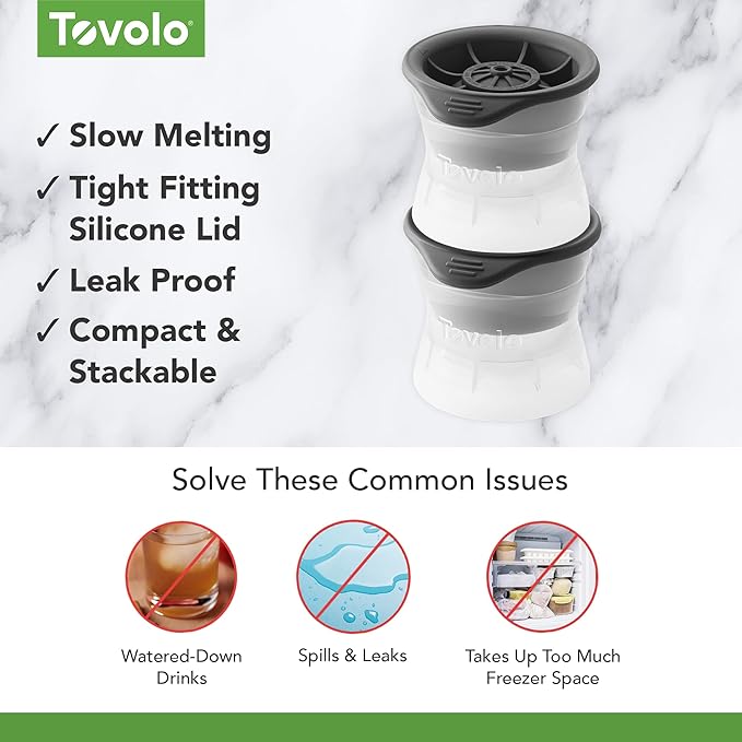Tovolo Soccer Ball Ice Cube Molds Pack of 2 Large Sports Craft Ice Spheres for Drinks Whiskey Bourbon Cocktails, Dishwasher Safe BPA Free Silicone Soccer Ice Mold Fun Sports Gifts for Adults