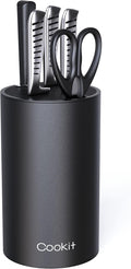 Knife Block Without Knives, Cookit Universal Round Knife Block Only, Detachable Knife Holder for Easy Cleaning, Space Saver Knife Storage Holder with Scissors Slot, Black
