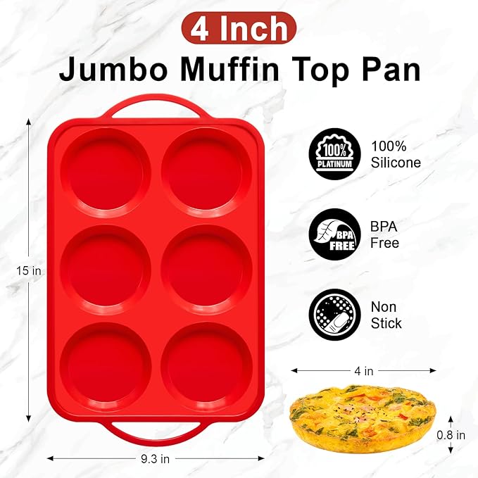 4 Inch Silicone Egg Mold for Breakfast Sandwiches with Metal Frame, Jumbo Size Muffin Top Pan, Silicone Egg Bite Baking Tray, BPA Free & Non-Stick