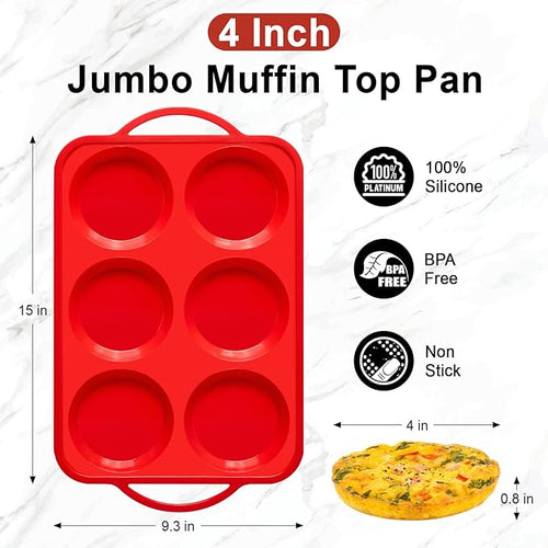 4 Inch Silicone Egg Mold for Breakfast Sandwiches with Metal Frame, Jumbo Size Muffin Top Pan, Silicone Egg Bite Baking Tray, BPA Free & Non-Stick