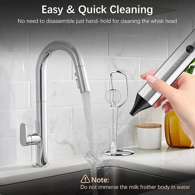 Rechargeable Milk Frother with Stand, Electric Frother Wand Handheld Coffee Foam Maker Detachable Stainless Steel Whisk Drink Mixer Foamer for Latte, Cappuccino, Hot Chocolate, Egg (Silver)