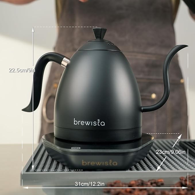 Brewista Artisan Electric Gooseneck Kettle, Water Boiler with LCD Panel, Precise Temperature Control, Fast Boiling and Keep Warm Settings for Pour-Over Coffee & Tea, Café, 1 Liter (All Black)