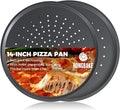 HONGBAKE 14.8 Inch Pizza Pan with Holes, 2 Pack Non-Stick Pizza Pan for Oven, Carbon Steel Perforated Pizza Tray, Crispy Pizza Set, Round Baking Sheet for Frozen & Homemade Pizza, Grey