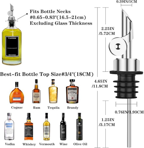 2 Pcs Olive Oil Dispenser Bottle Spout, Speed Liquor Pour Spout with Flip Top, Stainless Steel Auto Pour Spouts for Liquor Bottles, Oil Bottles, Vinegar, Syrup and Other Liquid Bottles