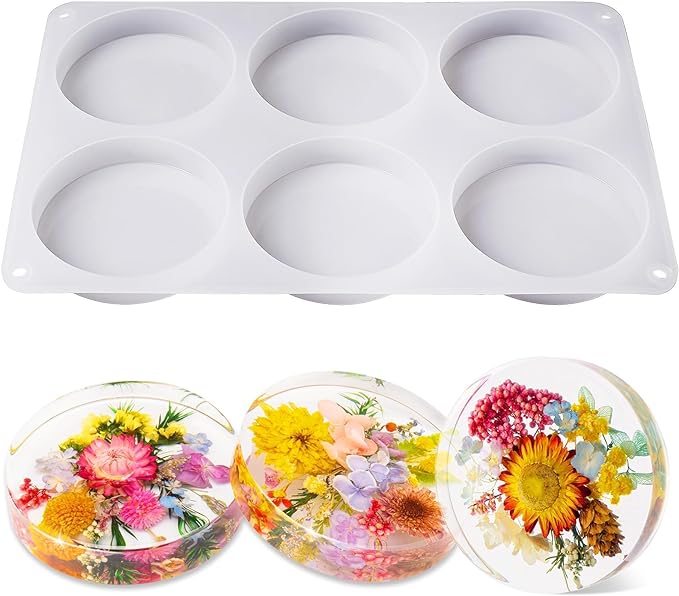 LET'S RESIN Extra Deep Resin Coaster Molds Silicone, 4 Inches Large 6 Cavity Silicone Molds for Resin, Round Epoxy Coaster Molds for Cups Mats, DIY Craft