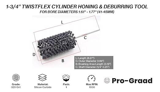 TwistFlex 1-3/4” 320 Silicon Carbide Cylinder Hone 42-45mm, Bores 1.61”-1.77” for KX65 2011-18, KX60 1988-2004, KX65 2000-09, RM65 2003-05, KTM60SX 1998-99, KTM65SX 1998-2018, KTM65XC 2008-09