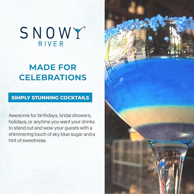 Snowy River Sky Blue, Cocktail & Margarita Sugar Rimmer - Vibrant Color Glass Rimming Sugar with Medium Crystal Texture - 4oz
