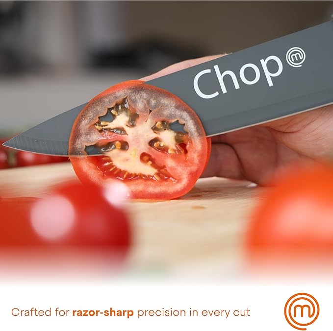 MasterChef Kitchen Knife Set with Covers, 6 Professional Chef Knives for Home Kitchens, Extra Sharp Cutting Stainless Steel Blades & Protective Sheaths, Soft-Touch Easy-Grip Handles, Nordic Blues