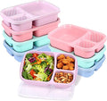 8 Pack Adult Lunch Box Set, Reusable 3-compartment food containers, Microwave and Dishwasher Safe (8 light colors)