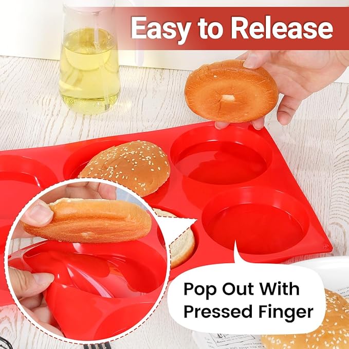 CAKETIME 4 Inch Muffin Top Pan, Silicone Egg Molds for Breakfast Sandwiches Jumbo Round Baking Pan for Oven English muffins, Whoopie Pies, Corn Bread, Egg bites, Tarts 4 Pack Red