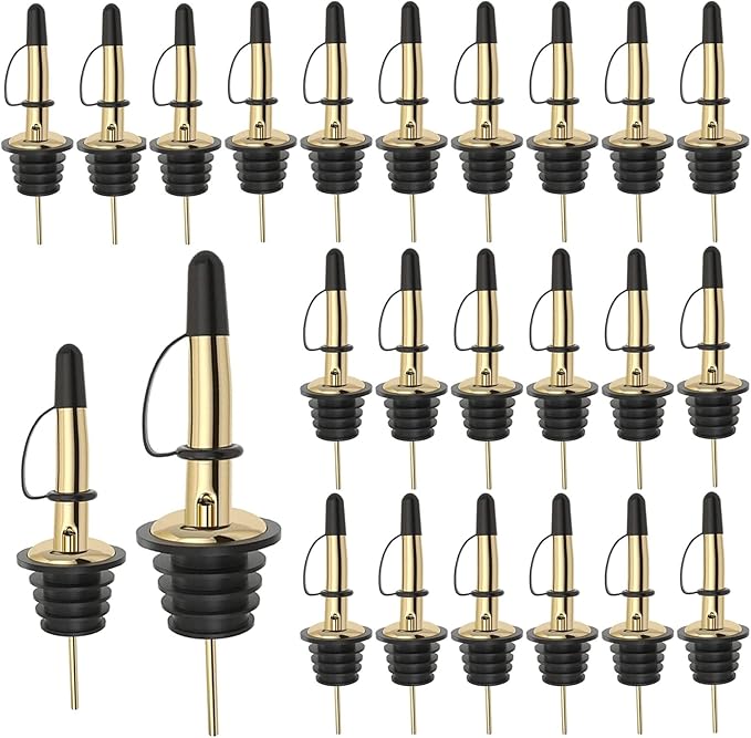 Pafusen 24 Pack Liquor Bottle Pourers, Liquor Pour Spout for Liquor Bottles, Stainless Steel Olive oil Dispenser Spout, Alcohol Pourer Spouts Dust Caps Covers Fixed, Gold