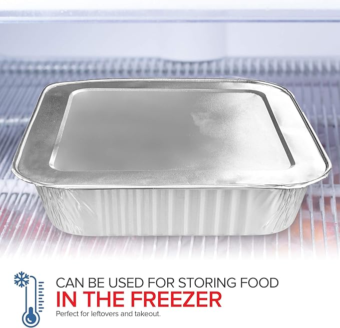 8x8 Foil Pans with Lids (10 Pack) 8 Inch Square Aluminum Pans with Covers - Foil Pans and Foil Lids - Disposable Food Containers Great for Baking Cake, Cooking, Heating, Storing, Prepping Food