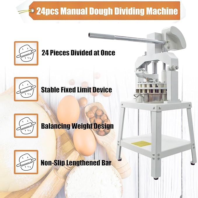 Commercial Dough Divider Manual 24PCS Dough Divider 1.59oz-8.46oz Heavy Duty Dough Cutter Machine with 45-240g Dough Weight Range for Baking, 24PCS