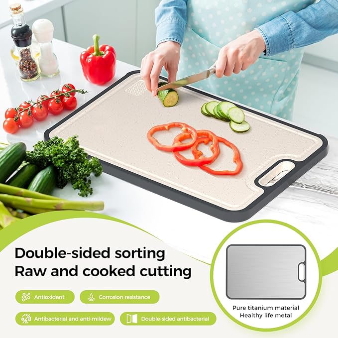 Titanium Cutting Board for Kitchen, Cutting Board Double Sided Food Grade, Pure Titanium/PP, Easy to Clean[15.5”*10.5”+12”*8.5”]