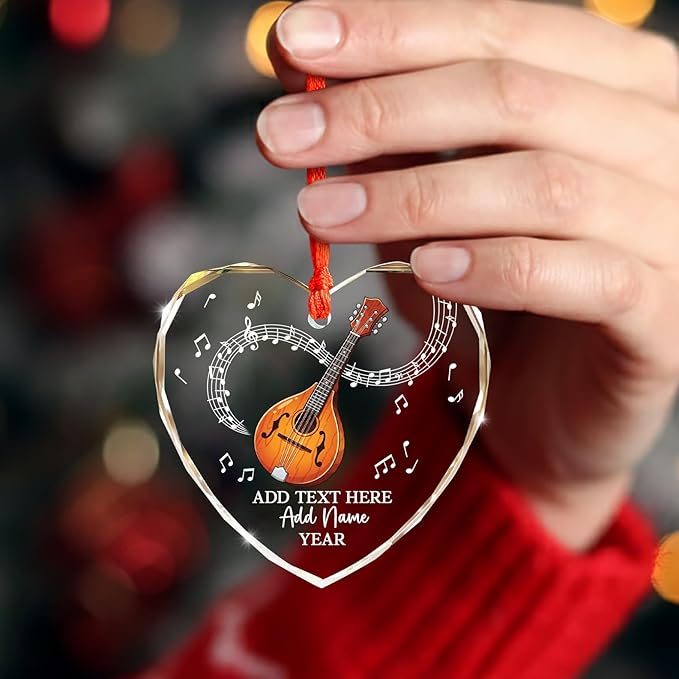 Custom Mandolin Christmas Glass Ornament 2025, Personalized Mandolin Player Xmas Ornament with Text Name & Year, Musical Instrument Christmas Tree Ornaments, Gift for Men Women Mandolinist